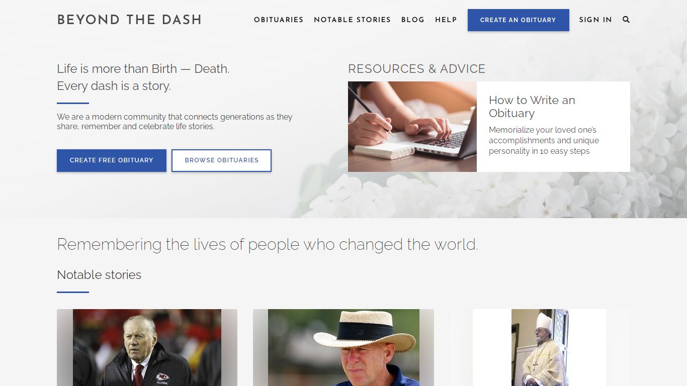 Free Online Obituaries | Beyond the Dash